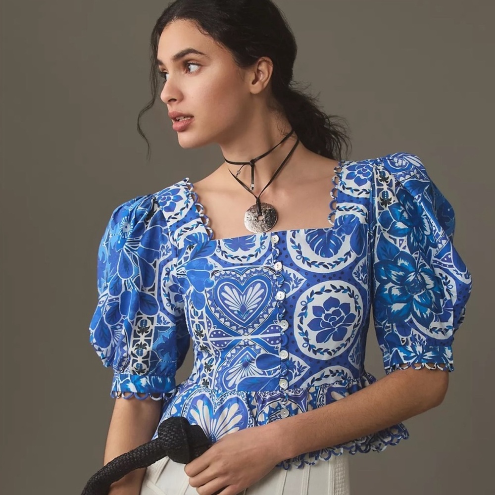 New Farm Rio Tile Dream Short-Sleeve Blouse Medium